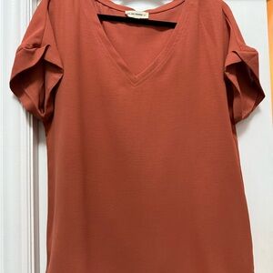 Eesome Terracotta V-Neck Blouse